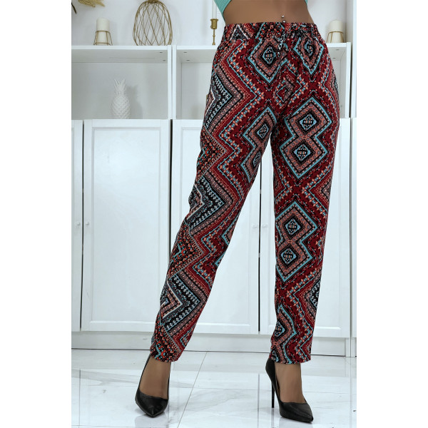 Pantalon fluide noir/rouge à motif floral B-55 - 3