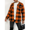 Veste surchemise bicolore orange et noire à carreaux mi-longue avec fermeture à boutons et col à revers - 1