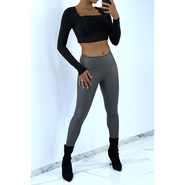 Legging anthracite en similicuir moulant - 2