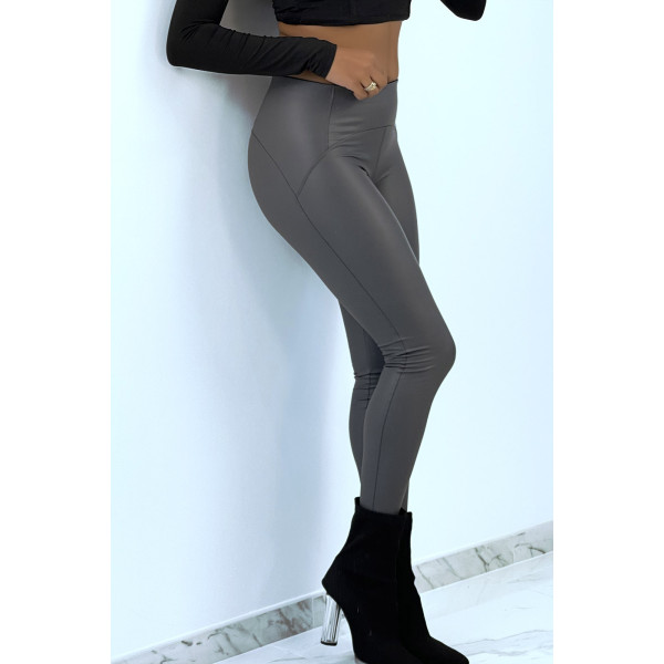 Legging anthracite en similicuir moulant - 4