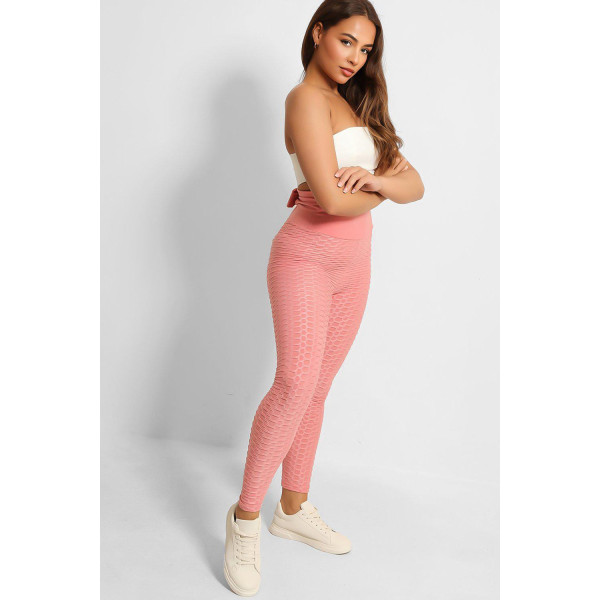 Legging push-up taille haute rose anti-cellulite effet minceur avec noeud au dos - 4