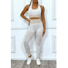 Ensemble de sport beige 3 piéces : Top , legging et gilet , sans couture a detail contrasté - 3