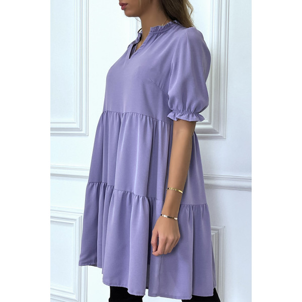 Robe tunique violette à volant à manches courtes - 4