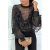 Blouse noir en tulle avec broderie et volant - 2