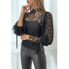 Blouse noire en tulle et dentelle à volants - 2