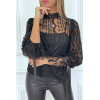 Blouse noire en tulle et dentelle à volants - 3