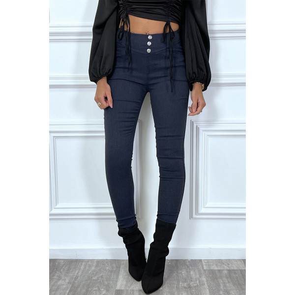 Pantalon slim marine avec 3 boutons et poches - 2