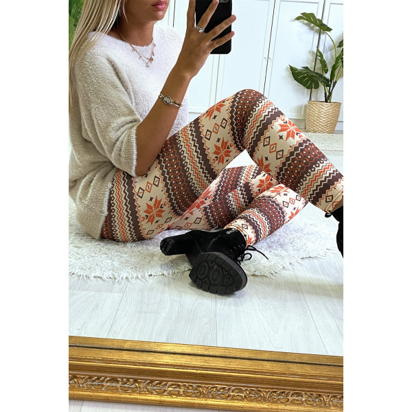 Legging à motif beige et cognac - 1