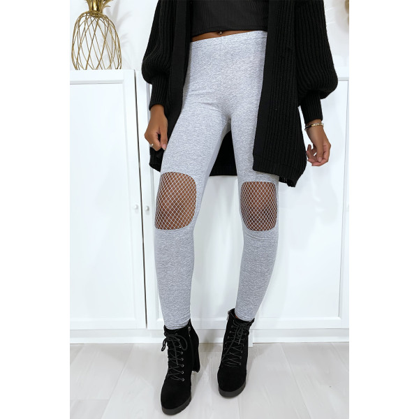 Legging gris avec résille aux genoux - 1