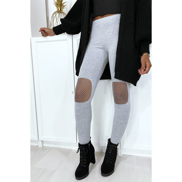 Legging gris avec résille aux genoux - 2