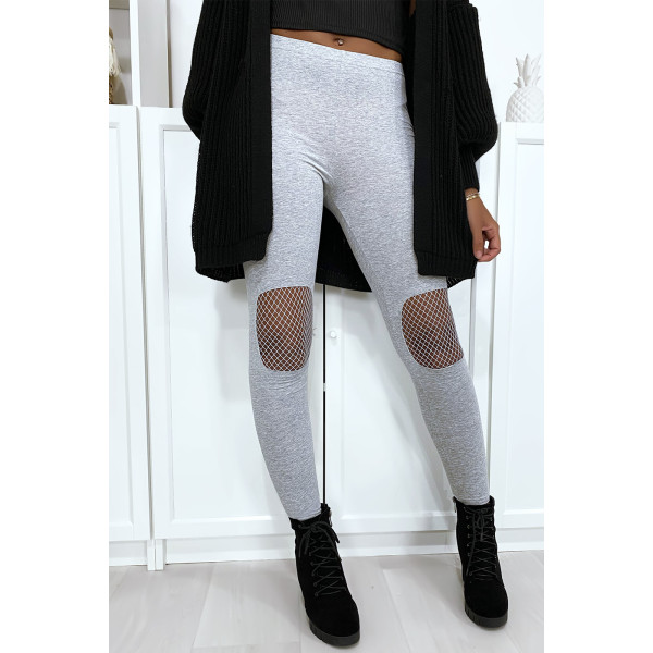 Legging gris avec résille aux genoux - 3