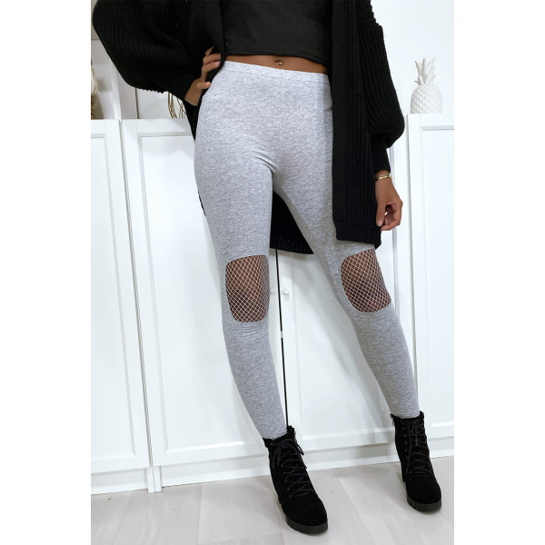 Legging gris avec résille aux genoux - 4