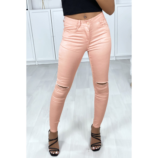 Jeans slim rose avec 5 poches déchiré aux genoux - 3