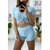 Ensemble push up yoga short et crop top bleu - 4