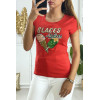 Tee-shirt rouge avec dessin en strass - 2