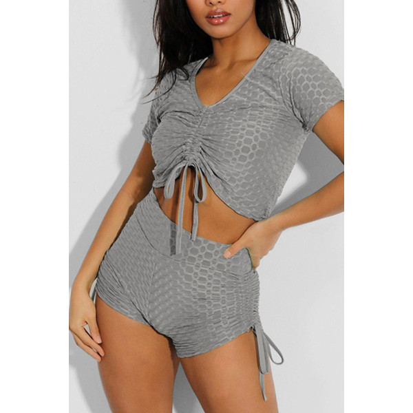 Ensemble push up yoga short et crop top gris - 1