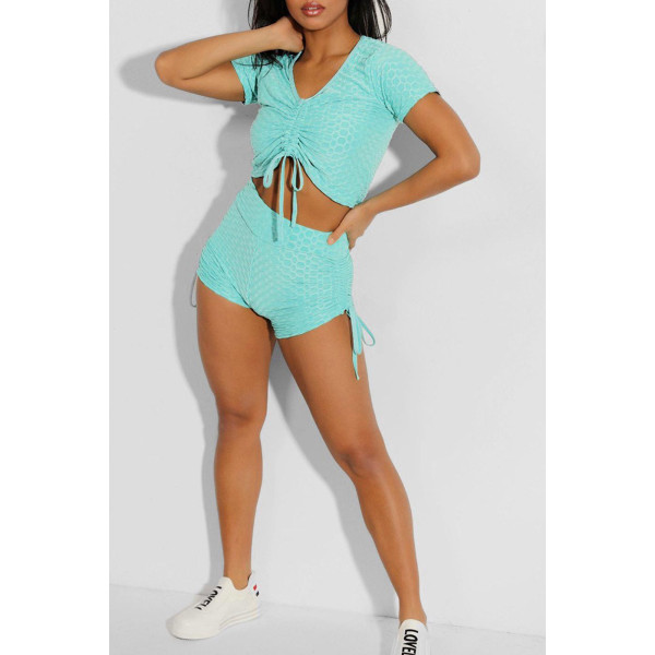 Ensemble push up yoga short et crop top turquoise - 3