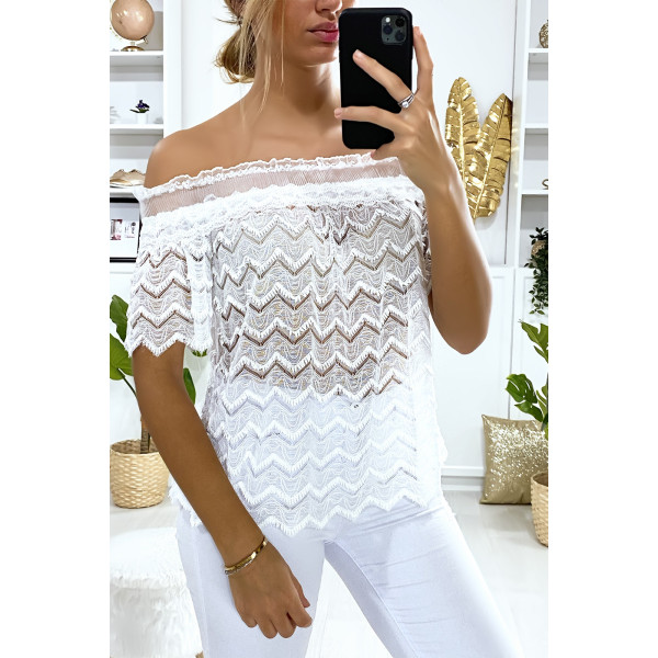 Blouse blanche en dentelle avec col bateau - 3