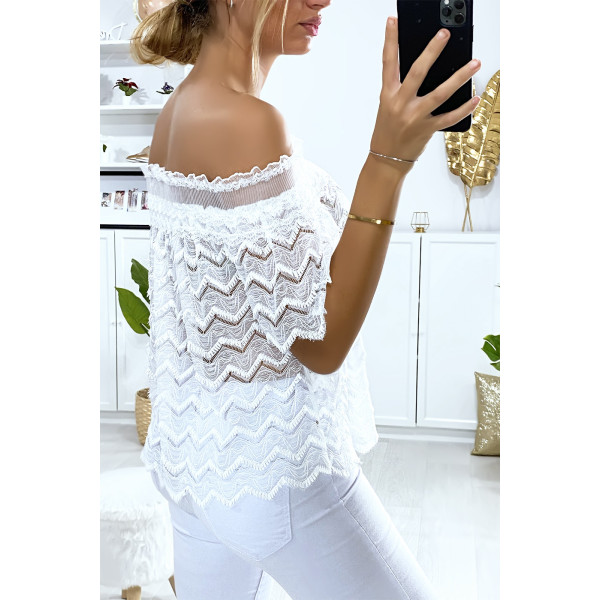 Blouse blanche en dentelle avec col bateau - 5