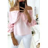 Blouse rose avec papillons ornée de strass à l'avant - 1