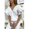 Blouse chemise blanche boutonnés à l'avant  avec volant aux manches et fronce aux épaules - 2