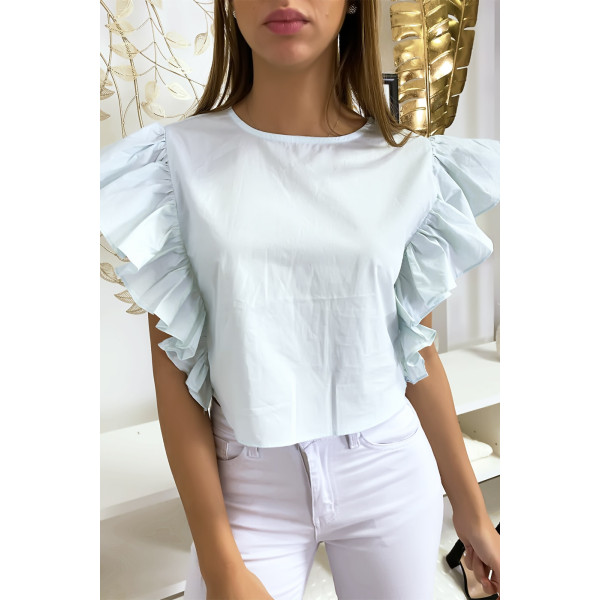 Blouse bleu très chic avec volant aux manches - 2