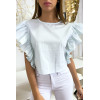 Blouse bleu très chic avec volant aux manches - 2