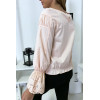 Blouse rose plissé au buste avec volant en dentelle aux manches - 3