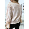 Blouse rose plissé au buste avec volant en dentelle aux manches - 6