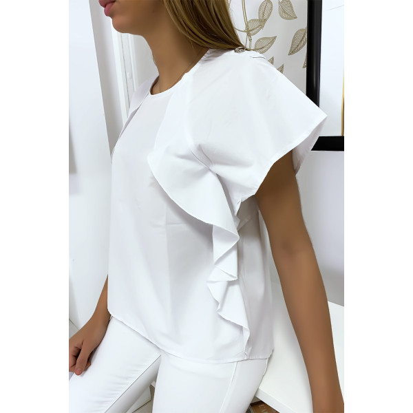 Blouse blanche à volant avec trois boutons à l'épaules - 2