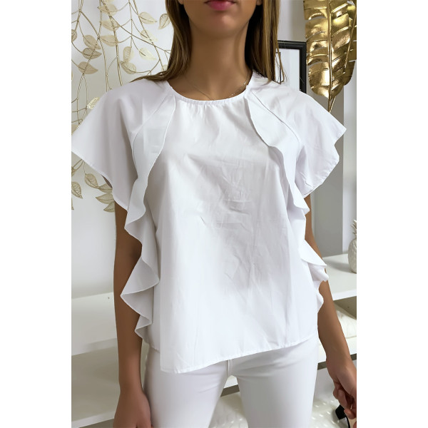 Blouse blanche à volant avec trois boutons à l'épaules - 3