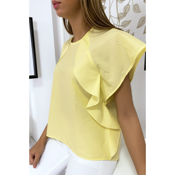 Blouse jaune à volant avec trois boutons à l'épaules - 3