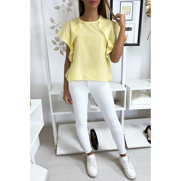 Blouse jaune à volant avec trois boutons à l'épaules - 5