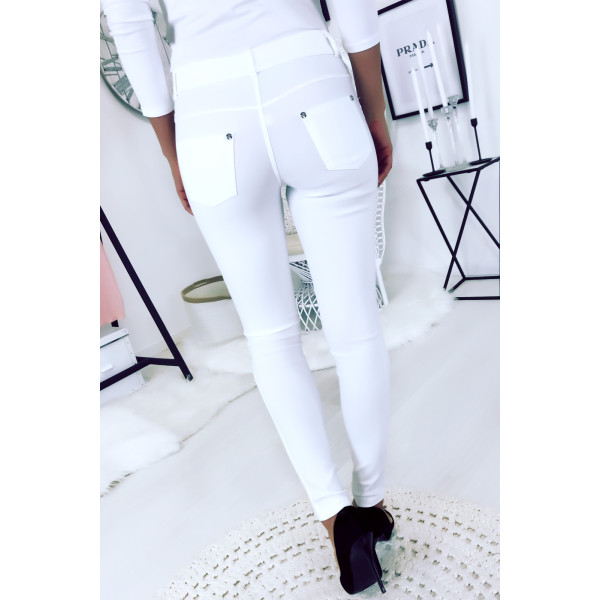 Pantalon slim Blanc, basic avec poche avant et arrière - 1