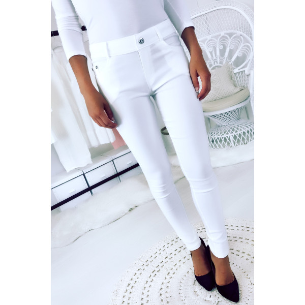 Pantalon slim Blanc, basic avec poche avant et arrière - 4