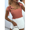 Crop top bustier froncé rose foncé avec bretelle à nouer  - 1