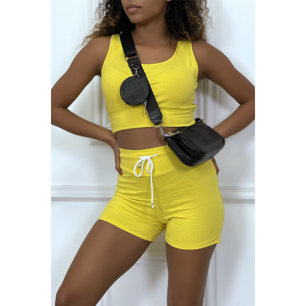 Ensemble débardeur crop et short en jaune - 2