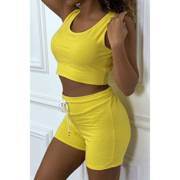 Ensemble débardeur crop et short en jaune - 5