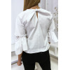 Blouse blanche manches volantes avec joli petit noeud - 5