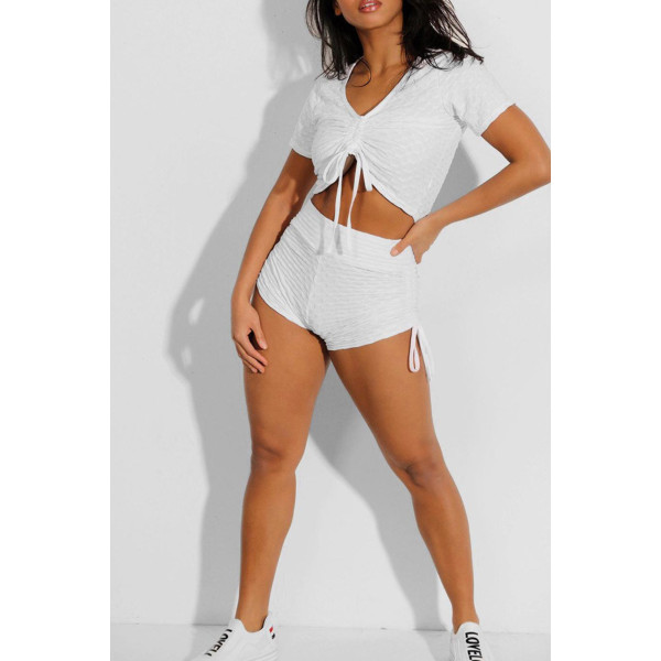 Ensemble push up yoga short et crop top blanc - 1