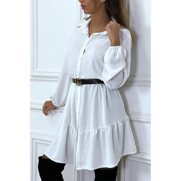 Robe chemise blanche à volant et boutons - 4