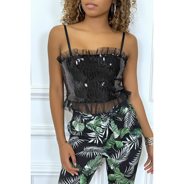 Petit top noir en sequins et en tulle - 1