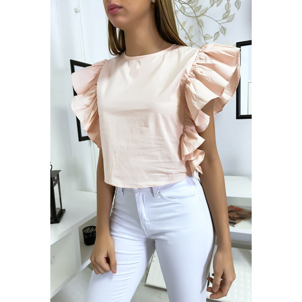 Blouse rose très chic avec volant aux manches - 2