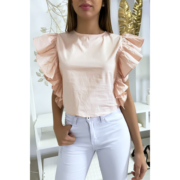 Blouse rose très chic avec volant aux manches - 3