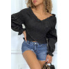 Blouse plissée noire, à manches longues bouffantes - 4