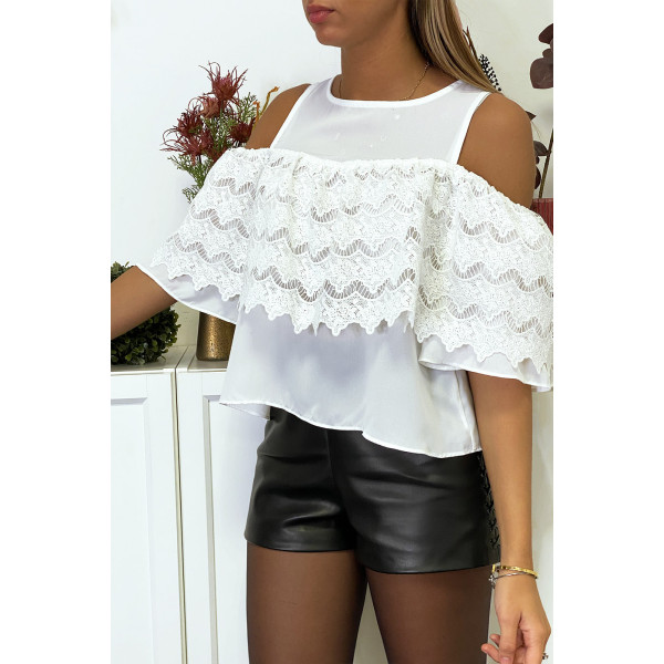 Blouse blanche à épaules dénudées et doublure crochet - 4