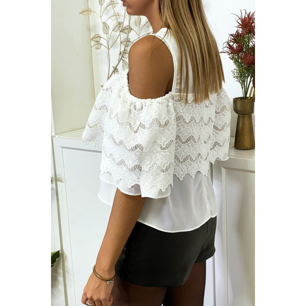 Blouse blanche à épaules dénudées et doublure crochet - 5