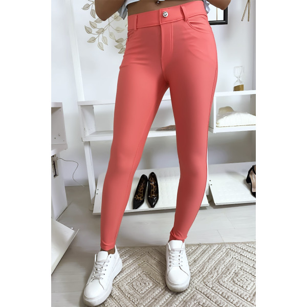 Pantalon slim rose avec poche et boutons strass. Mode femme 9934 - 1