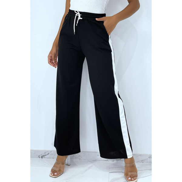 Pantalon palazzo noir avec bande blanche - 2