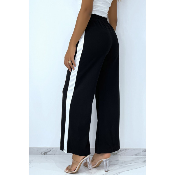 Pantalon palazzo noir avec bande blanche - 3